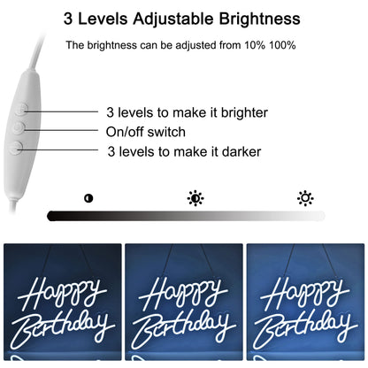 Happy Birthday Neon Sign for Wall Decor, with Dimmable Switch, Reusable Neon Light Sign for All Party Decoration(17X12inches,White)