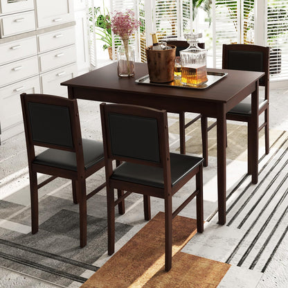 Tangkula Dining Table Set for 4, Farmhouse Solid Wood Dinette Set w/Rubber Wood Legs, Upholstered Seat & Padded Backrest, Mid-Century Modern Dining Table and Chairs Set for Kitchen, Dining Room