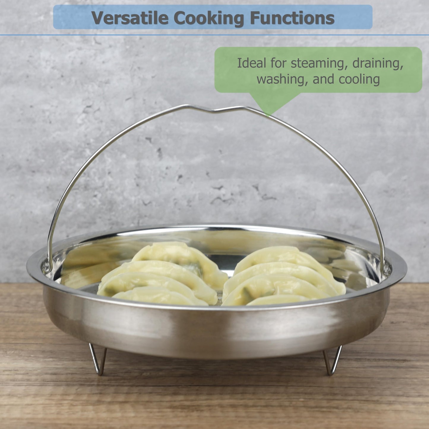 EIKS Stainless Steel Mesh Steamer Basket with Easy Lift Handle for Steaming Vegetables Dumplings Seafood Eggs (8.0" Diameter)