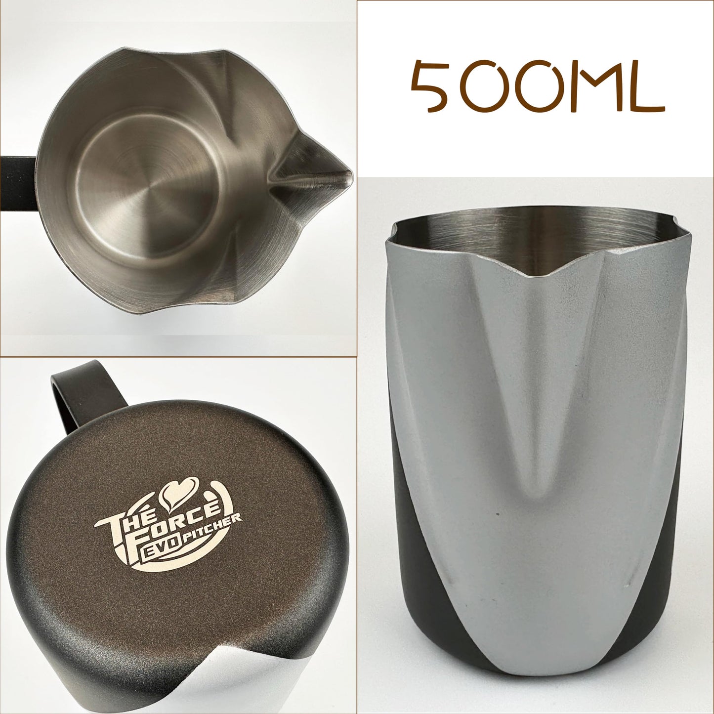 Barista Swag Curved Body Coffee Milk Frothing Cup for Espresso Machines Latte Art 500ml Steaming Pitchers (Matte Gray-Black)