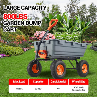 GarveeLife 800 LBS Poly Garden Dump Cart, Heavy-Duty Wheelbarrow with 10 in Tires, 180° Rotating Handle, Steel Frame and Quick Release System Garden Dump Cart for Soil Plants Gardening Tools Wood