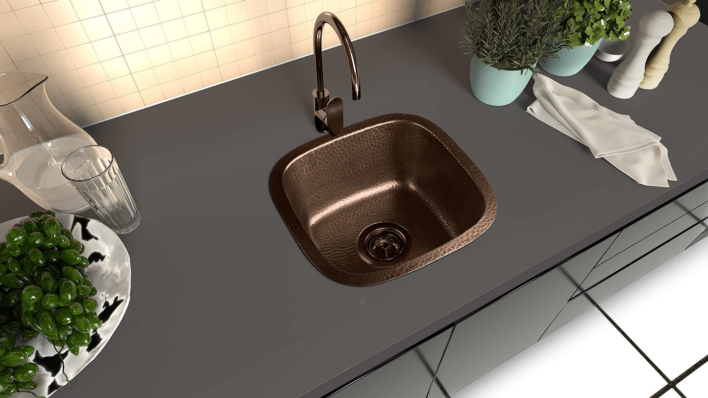 Monarch Abode Kitchen & Bar Sink – 15-inch Atlas Dual Mount Drop in Kitchen Sink, Hand Hammered Pure Copper Sinks, Drop in Bar Sinks or Undermount, Deep Single Bowl