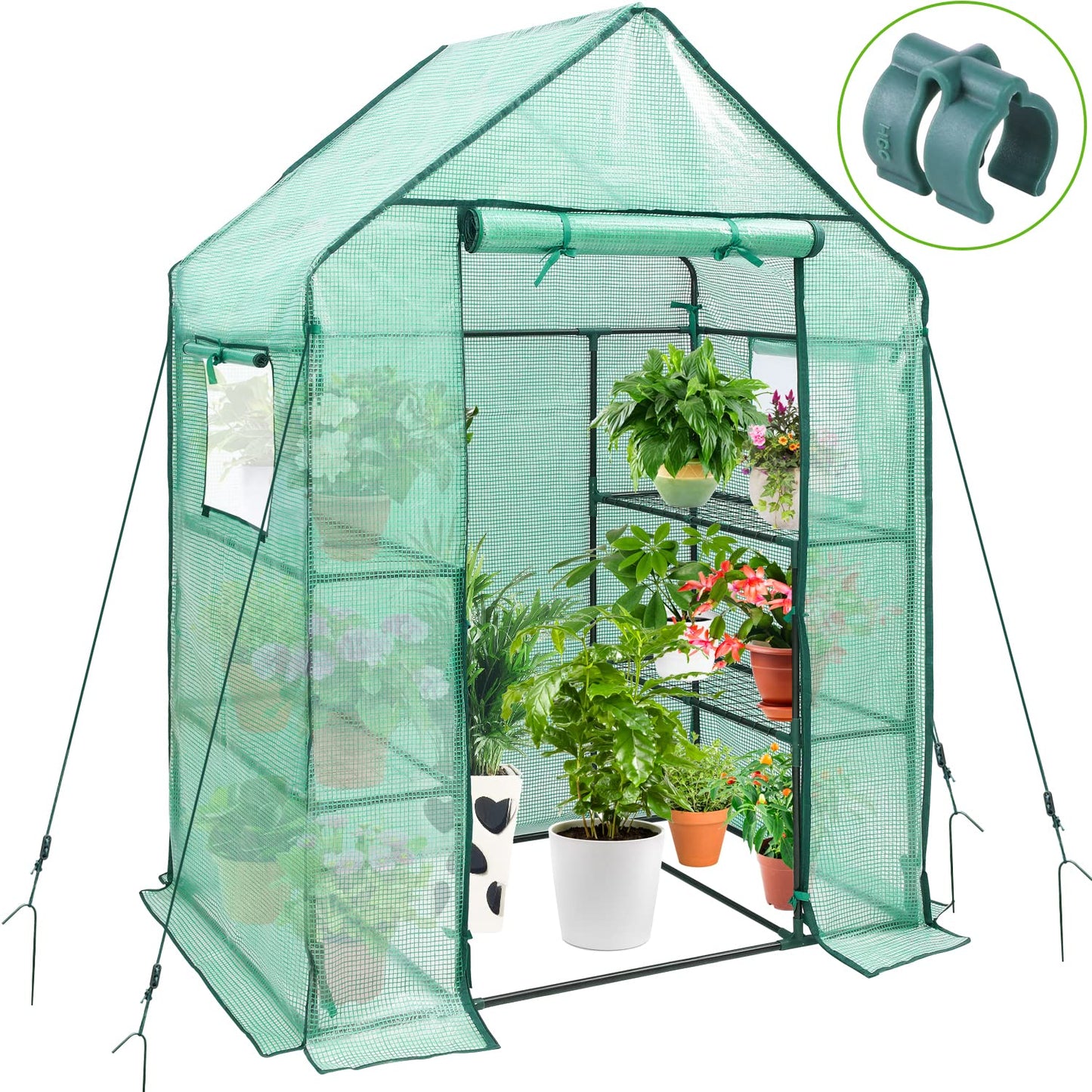 Ohuhu Greenhouse for Outdoors with Mesh Side Windows, 3 Tiers 4 Shelves Small Walk-In Green House Plant Stands Plastic PE Cover Outside Portable Warm House for Seedling Flowers Growing, 4.8x2.5x6.4 FT