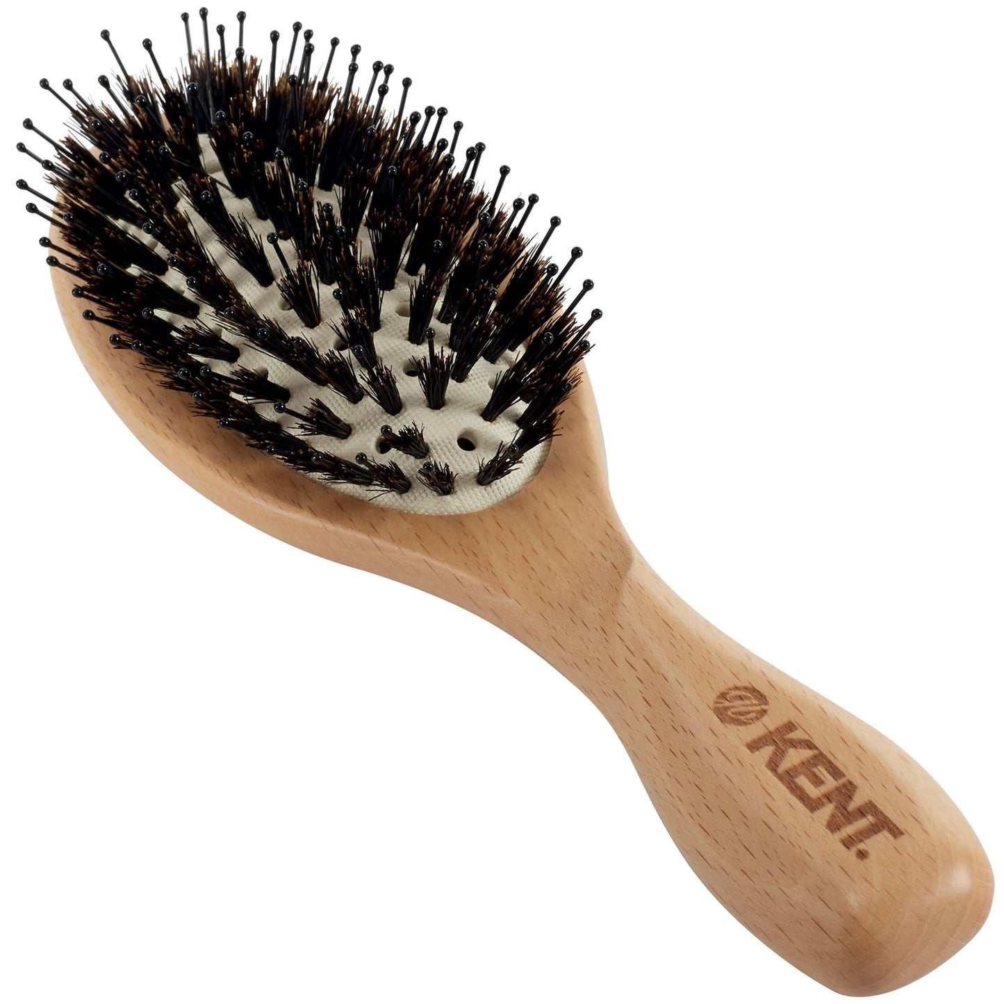 Kent PF01 Large Cushion Detangler Brush, Boar Bristle and Non-Scratch Nylon Mix Hairbrush for Straightening Smoothing. Oval Wood Paddle Detangling Hair Brush for Medium to Long Hair, Made in England