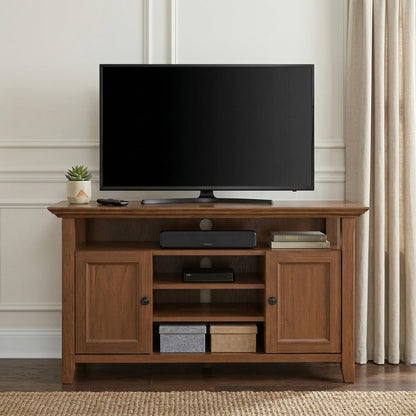 SIMPLIHOME Amherst TV Stand - 54 inch Wide Solid Wood Media Console in Medium Saddle Brown, Transitional Entertainment Center for Living Room for TVs up to 60 Inches with Shelves and Cable Management