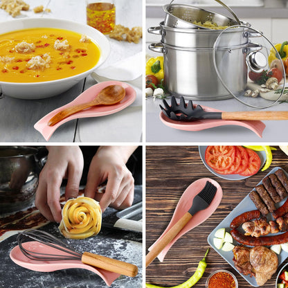 Hasense Spoon Rest for Stove Top, Large Ceramic Spoon Holder for Kitchen Counter, Cooking Utensil Rest for Spatula Ladle Spoon and Tong, Kitchen Spoon Rest for Home and Coffee Bar Accessories, Pink
