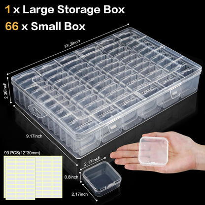 DILIBRA Large Bead Organizer Box, 66 Pcs Small Clear Storage Containers with Labels, Mini Bead Organizers and Storage Craft Case with Handle for Jewelry Bracelet Screws Seeds Diamonds Arts Small Parts