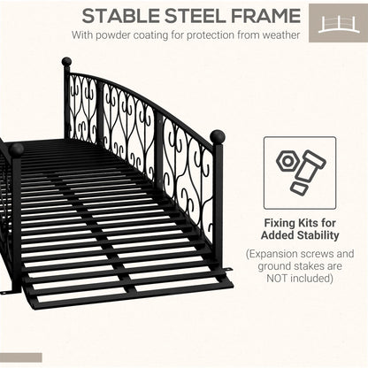 Outsunny 7' Metal Arch Garden Bridge with Safety Siderails, Decorative Arc Footbridge with Delicate Scrollwork S Motifs for Backyard Creek, Stream, Fish Pond, Black