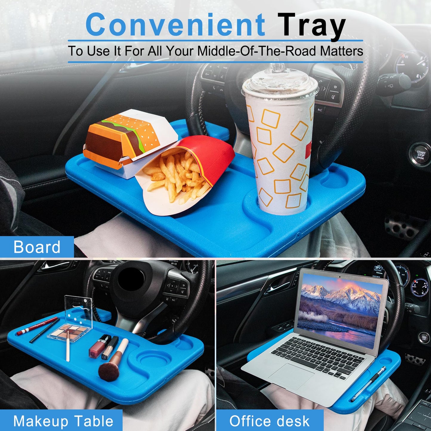 JUSTTOP Car Steering Wheel Desk for Laptop,Multipurpose Travel Car Accessories, Car Seat Stand Trays for Eating, Steering Wheel Under Table Console(Black)