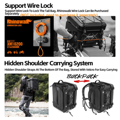 Rhinowalk Waterproof Motorcycle Cooler Tail Bag Top Case– 36L Hard Shell Case + 22L Insulated Insert Bagfor Outdoor Adventures (MFT2302)