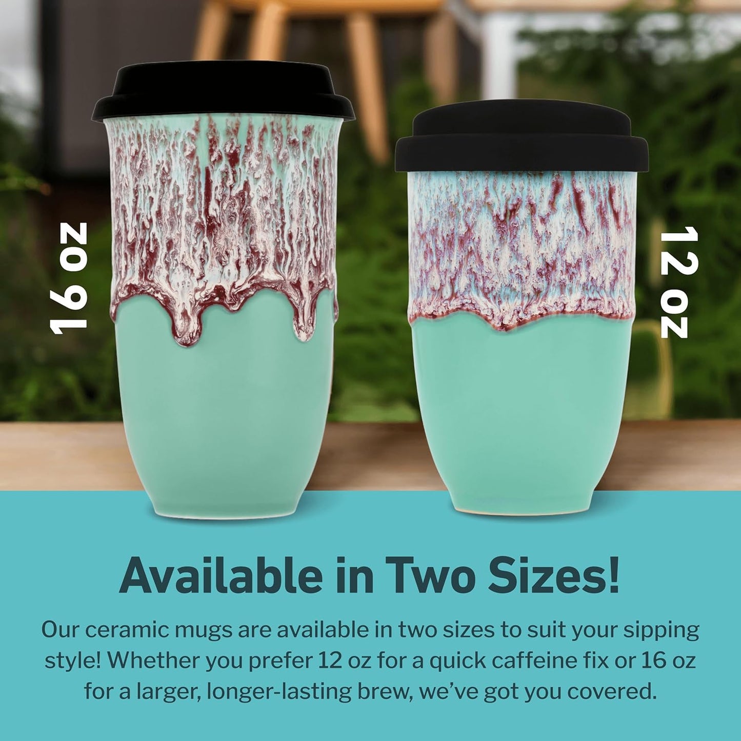 16oz NOVA CERAMICS Travel Mug On the Go Coffee Tumbler Microwave & Dishwasher Safe Green Tumbler - Gifts For Women Men