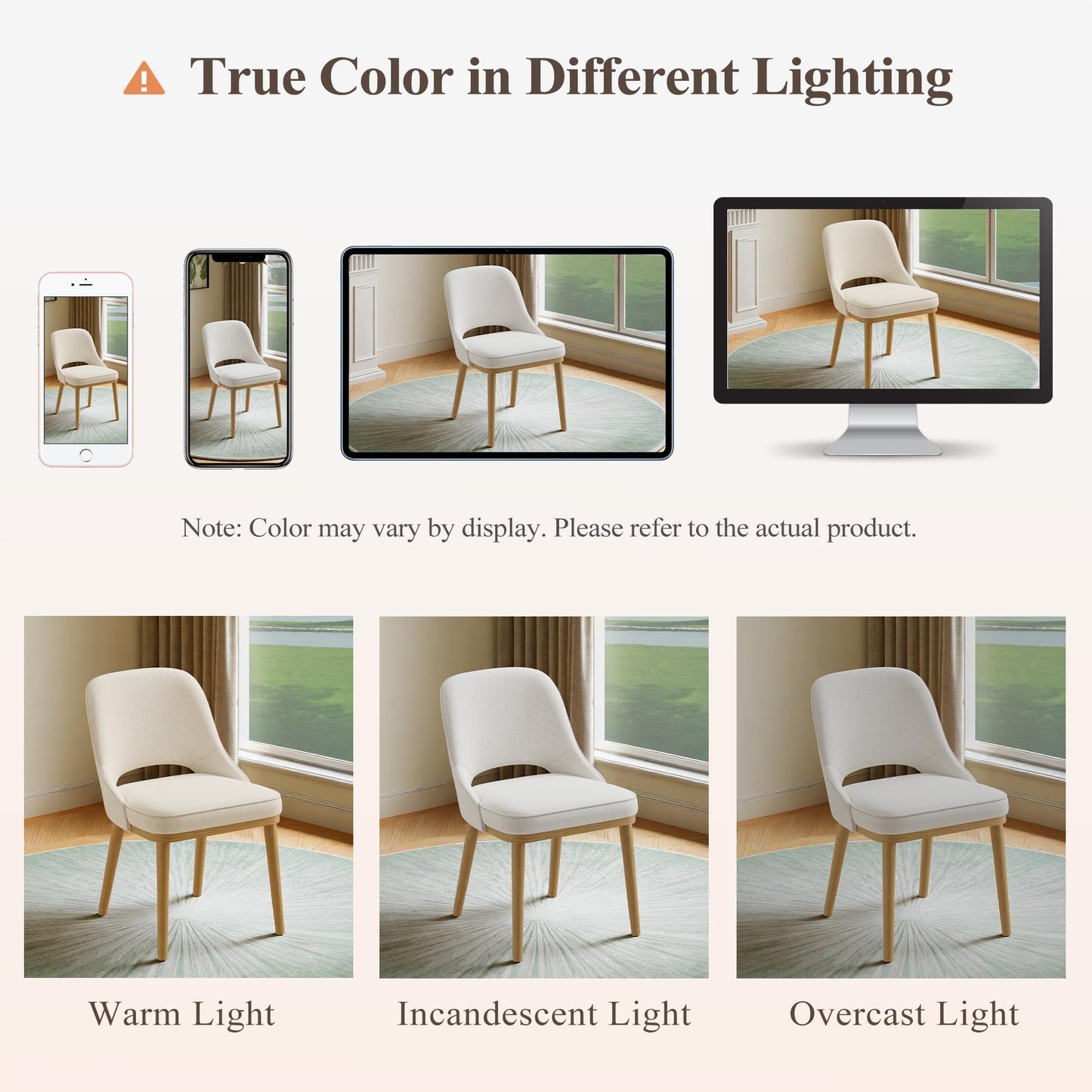 MALOL Wooden Dining Chairs Set of 4, Modern Fabric Upholstered Dining Room Chair, Kitchen Side Chairs, Farmhouse Armless Dinner Chair with Open Back for Kitchen, Beige