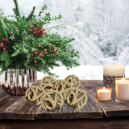 BestGiftEver Decorative Entwined Spherical Rattan Antler Ball 4.25" -Log Cabin Table Centerpiece Decoration