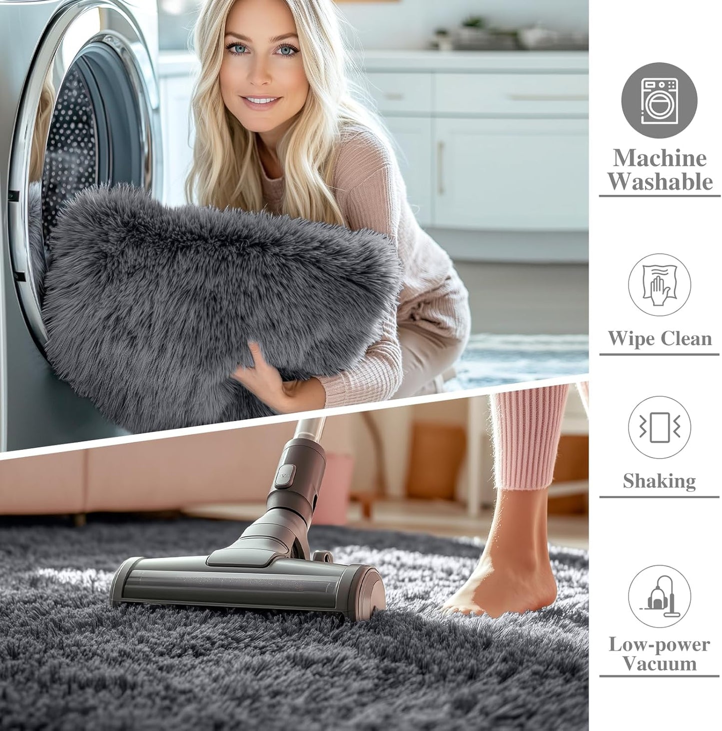 OLANLY Soft Fluffy Shaggy Small Rug - Machine Washable Indoor Carpet for Bedroom & Nursery | Grey 2x2 ft