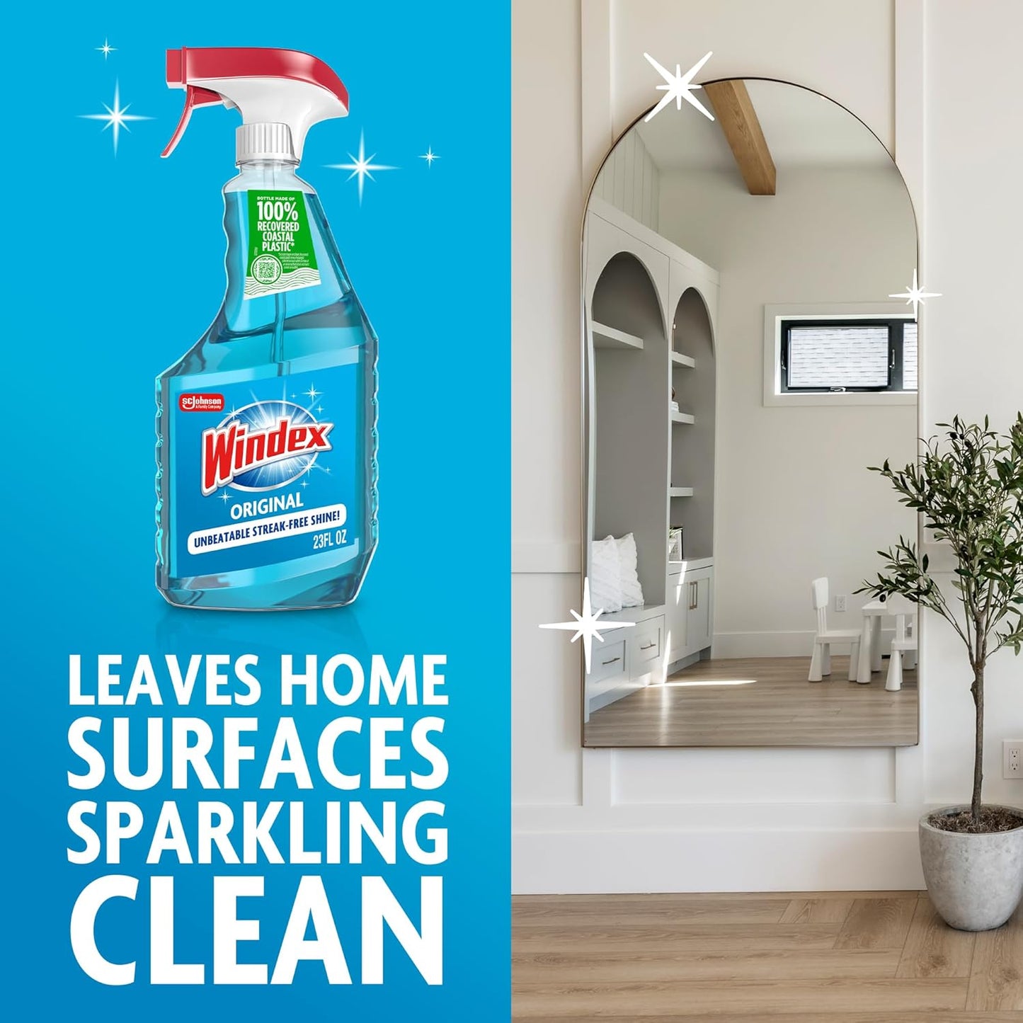 Windex Glass Cleaner Spray - Original Blue Scent, 23 Fl Oz | Leak-Proof Design for Effortless Cleaning