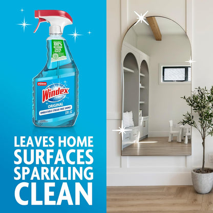 Windex Glass Cleaner Spray - Original Blue Scent, 23 Fl Oz | Leak-Proof Design for Effortless Cleaning