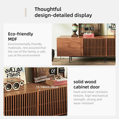 gaoyangjiaju 94.48" Mid Century Modern TV Stand for TVs up to 70"-90",Tv Console with 4 Storage Cabinets, Media Furniture for Living Room or Bedroom,Walnut