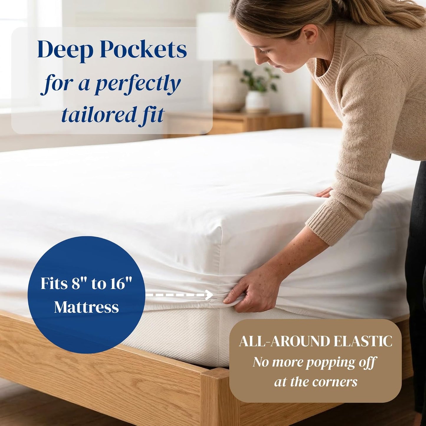 Beckham Hotel Collection King Size Sheet Set - 100% Cotton Sateen, Silky Smooth, 16” Deep Pocket, White