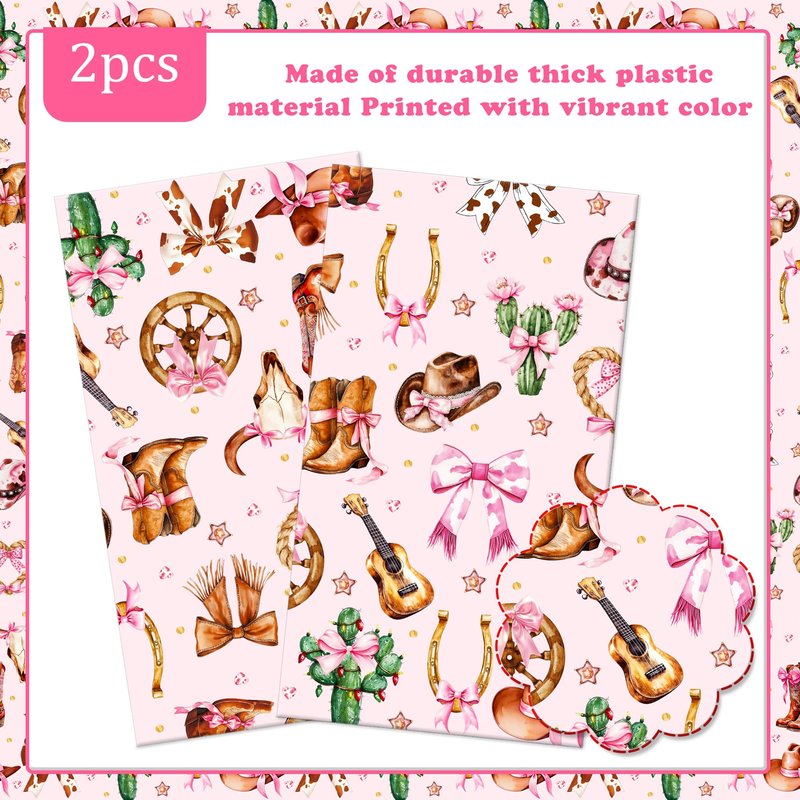 umoni Cowgirl Party Supplies Pink Western Cowgirl Tablecloth 2PCS Coquette Cowgirl Party Supplies Tablecover Disposable Wild West Guitar Bow and Boot Table Cover for Birthday Baby Shower Decor