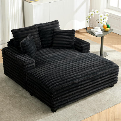 Oprisen Oversized Chaise Lounge Chair Indoor, 53 Inch Fluffy Plush Faux Fur Upholstered Sleeper Sofa Bed, Cozy Lazy Couch for Living Room, Bedroom (Black)