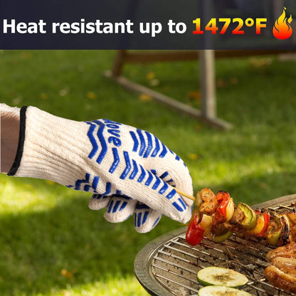 2 PCS Heat Resistant Oven Gloves - BBQ Gloves Grill Heat Resistant Cooking Gloves Fireproof Oven Gloves for Cooking, Non-Slip Fire Gloves for Grilling, Barbecue, Baking, Frying Oven Welding Gloves