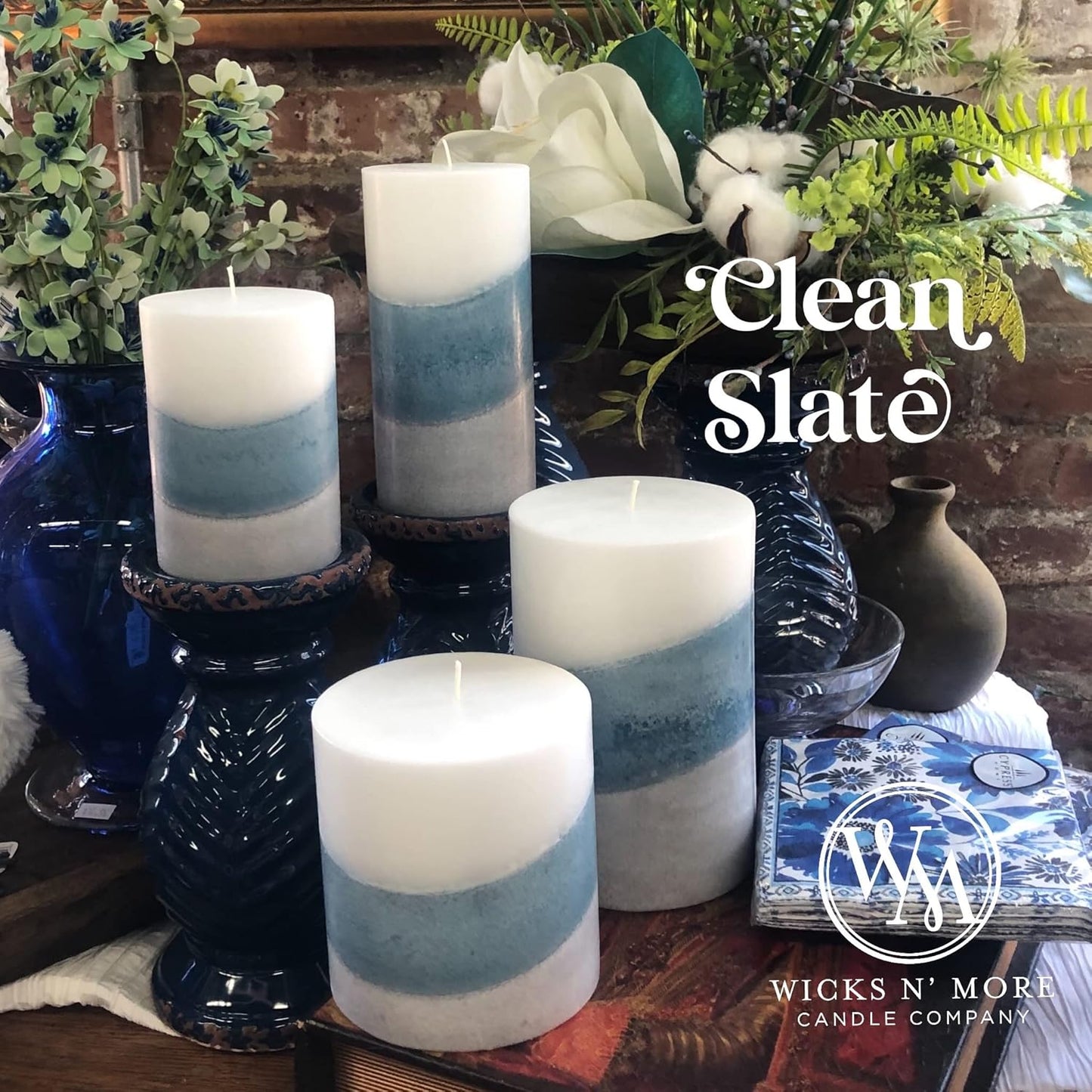 Wicks N More Clean Slate Unscented Handmade Pillar Candle, 3x3 Size