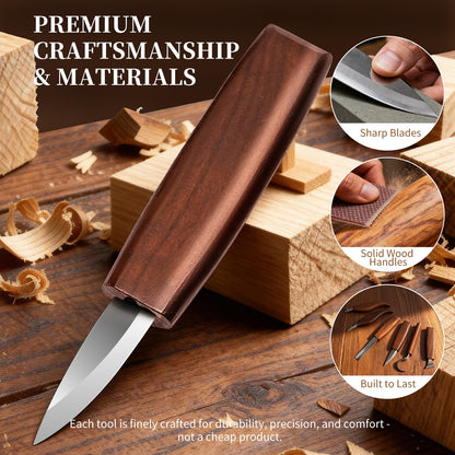 YOYUPETA Wood Carving Kit, 32-Piece Professional Whittling & Carving Tool Set with Walnut Handle Knives, Detail Gouges, Sharpening Stone, Strop, Basswood Blanks and Gloves for Adult Hobbyists & Craft