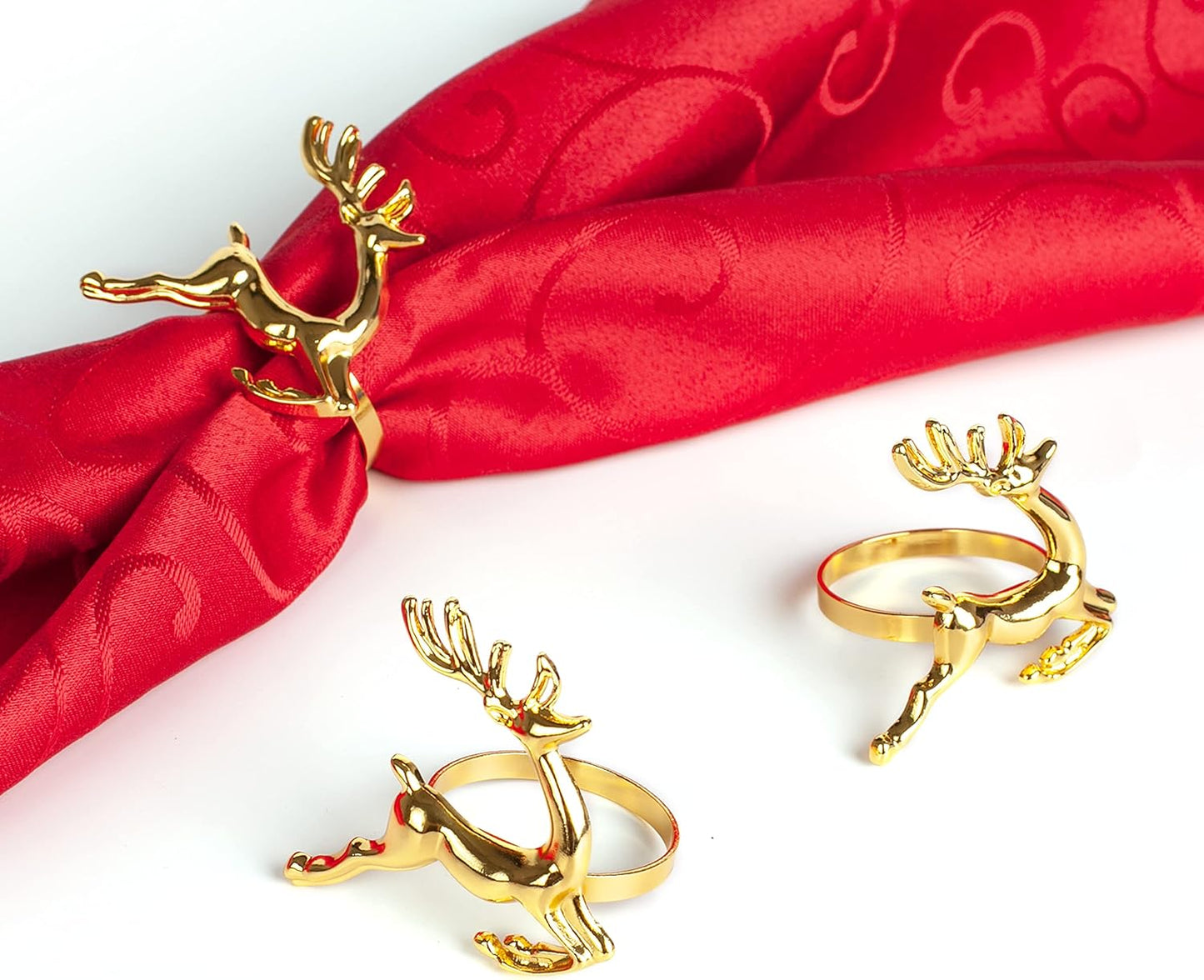 6Pcs Gold Deer Napkin Rings, Elk Chic Napkin Ring Holder for Christmas, Thanksgiving, Holiday Gatherings, Dinner Parties