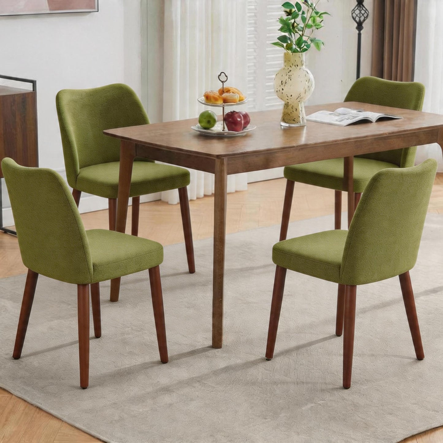 GarveeHome Linen Dining Chairs Set of 4 Upholstered Fabric Dining Chair with Wood Legs, Wing Backrest, Wooden Kitchen Chairs with Thick Cushions, Leveling Feet for Dining Room, Living Room