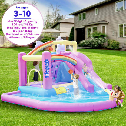 Easyair Inflatable Bounce House Water Slide Combo, Blow Up Water Slides for Backyard, Kids Jumper with Climbing Wall, Basketball Hoop, Splash Pool with Blower