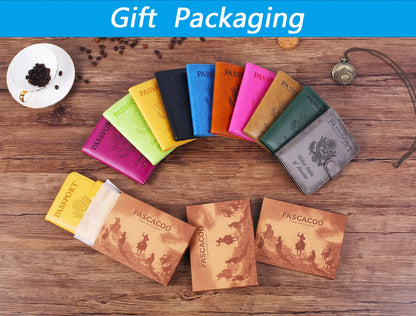 Passport Holder Cover Wallet RFID Blocking Leather Card Case Travel Accessories for Women Men (Blue)