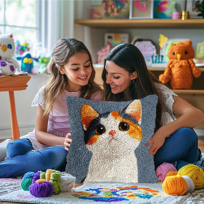 DIY Latch Hook Pillow Kits Cute Cat Printed Pillowcase Crochet Yarns Hooking Handmade Pillow Cover Cushion for Home Sofa Decoration 17x17inch-7