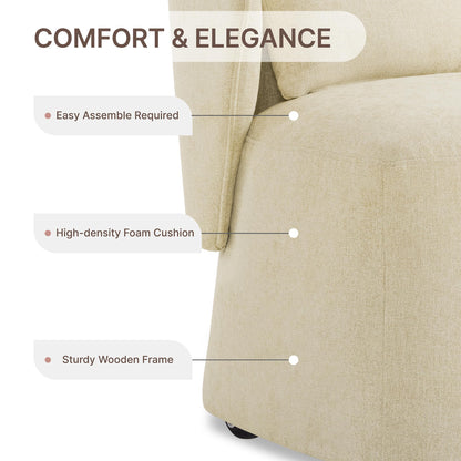 KISLOT Upholstered Dining Chairs with Wheels, Easy Assembly Stain Resistant Fabric Modern Barrel Armchair with Lumbar Cushion, Dining Room Chairs for Kitchen Living Room Bedroom, Sand, Set of 4