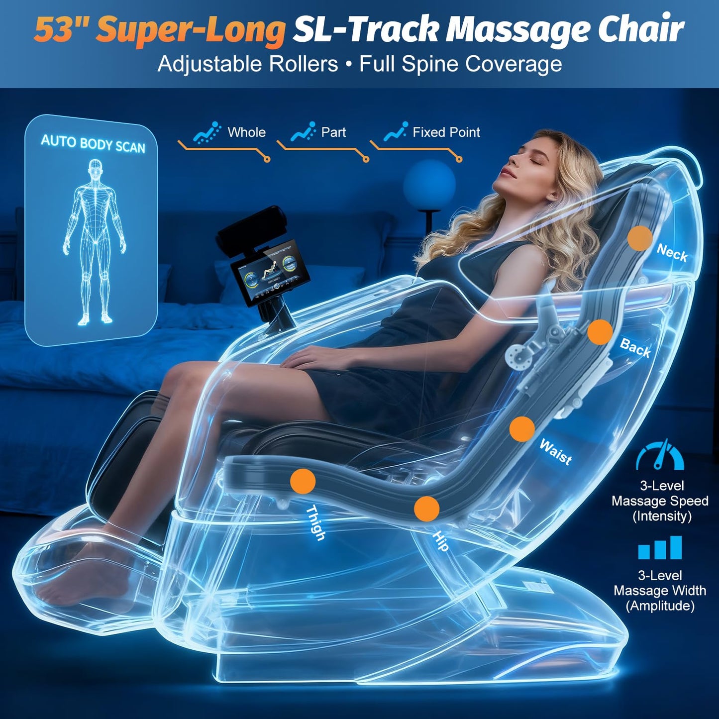 KTENTITO Massage Chair Full Body, 2026 Zero Gravity SL-Track Shiatsu Massage Chairs Recliner with AI Voice, LED Backlight Remote Control, Waist & Calf Heating, Phone Joystick and Holder, G6 Black