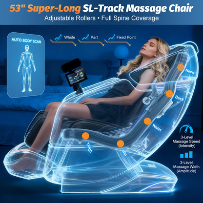 KTENTITO Massage Chair Full Body, 2026 Zero Gravity SL-Track Shiatsu Massage Chairs Recliner with AI Voice, LED Backlight Remote Control, Waist & Calf Heating, Phone Joystick and Holder, G6 Black