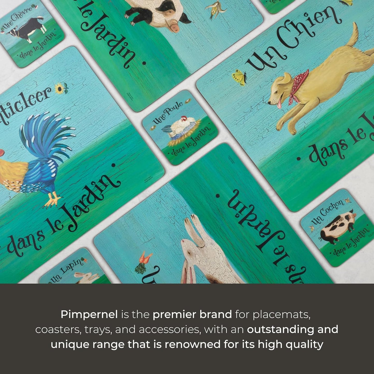 Pimpernel Dans le Jardin Coasters - Set of 6, Cork Backing, Chicken Design for Table Protection