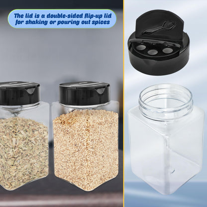 Conagel 20 Pack 9 oz Plastic Spice Jars with Black Cap Clear Empty Square Plastic Spice Bottle Large Empty Seasoning Containers for Storing Spice Seasoning Powders