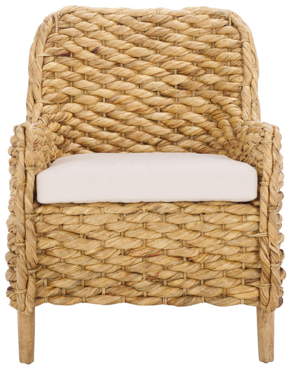 SAFAVIEH Home Collection Purrl Tropical Coastal Natural Solid Wood Hyacinth Accent Chair with Cushion (Fully Assembled)