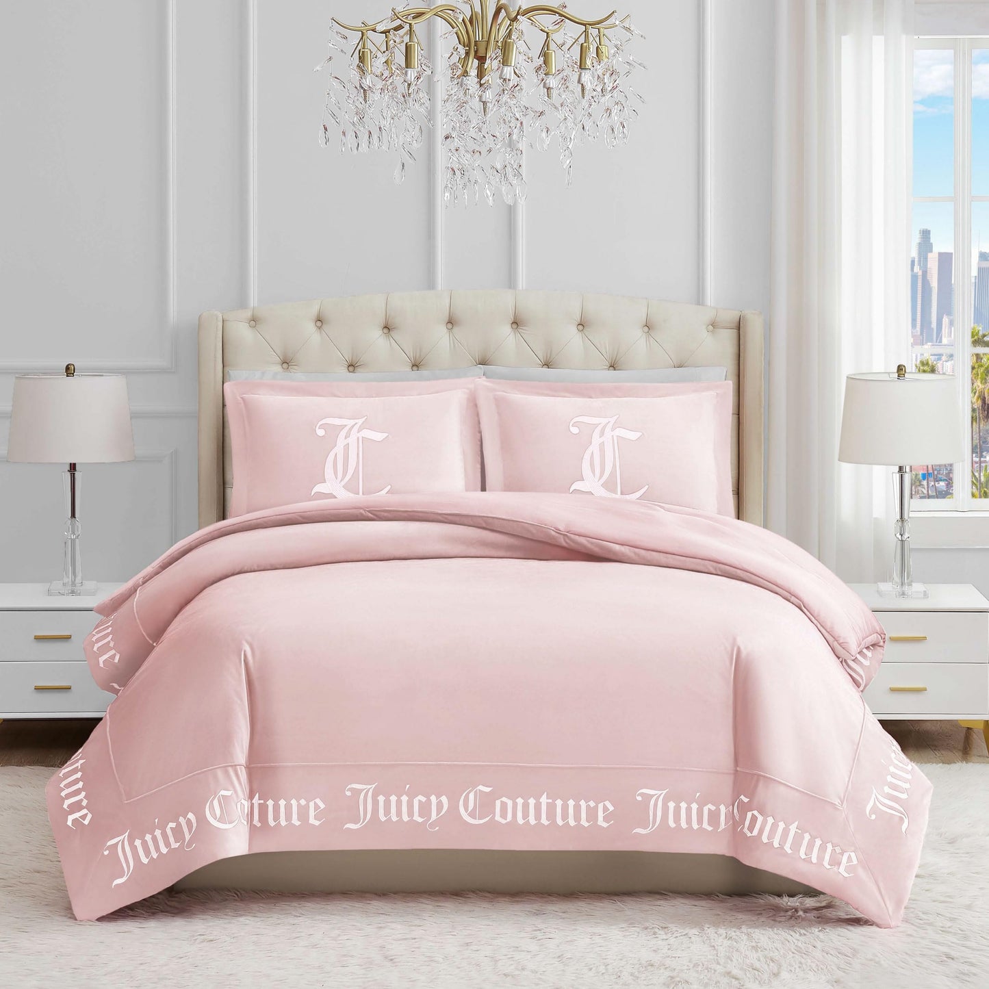 Juicy Couture - Comforter Set - Gothic Design Bedding - Twin/Twin XL - 2 Piece Set Includes (1) 90" x 68" Comforter and (1) 20" x 26" Sham - Wrinkle Resistant - Bedroom Decor - Marshmallow Pink