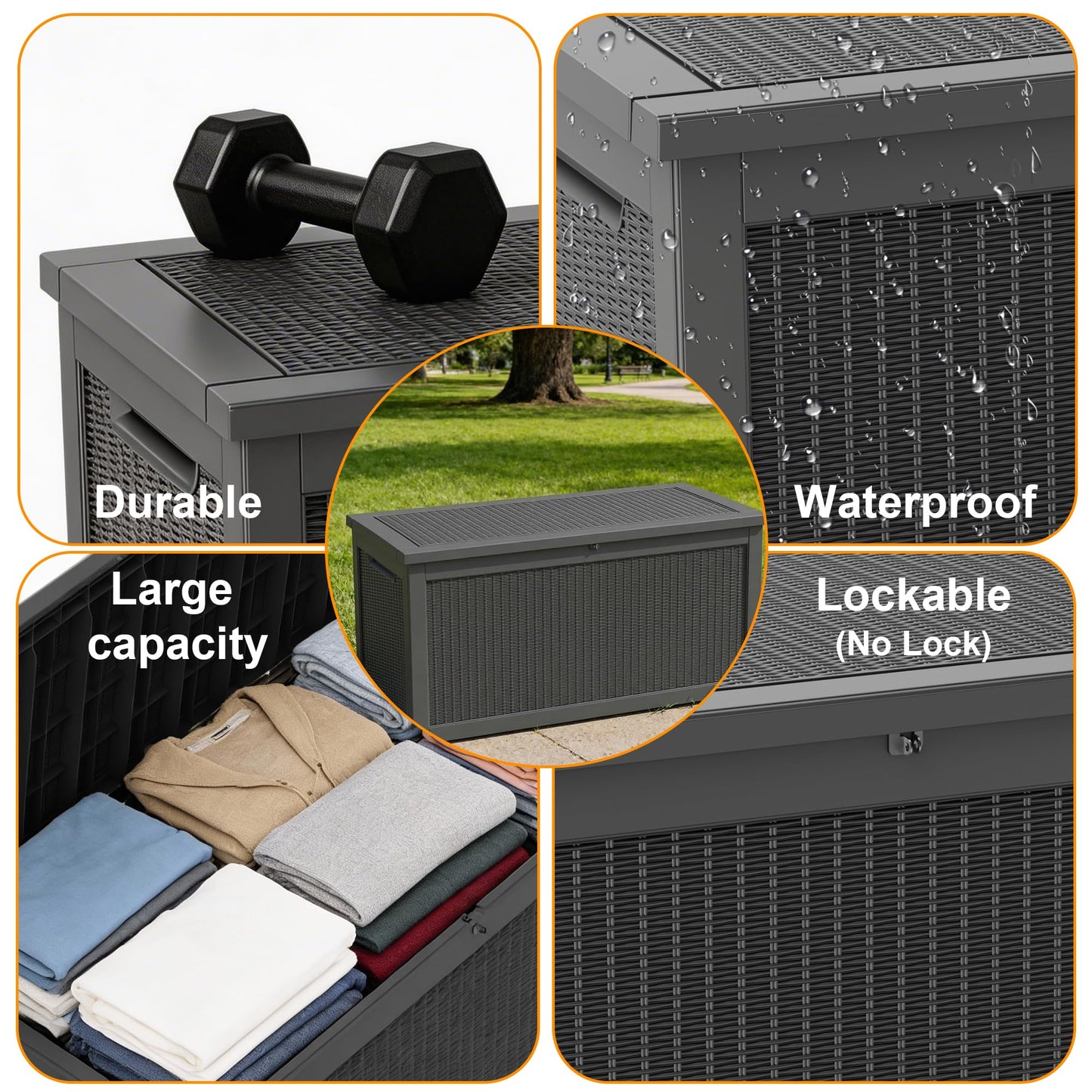 ROJIK 320 Gallon Deck Box Outdoor Waterproof,Weatherproof Outdoor Storage Boxes Lockable with Lid,Outside Resin Storage Bench for Patio Cushions,Garden Tools and Pool Accessories(Black)