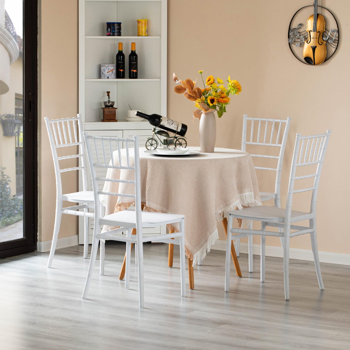Fabulaxe Modern White Stackable Chiavari Dining Chair, Seating for Dining, Events and Weddings, Party Chair, White, Set of 4