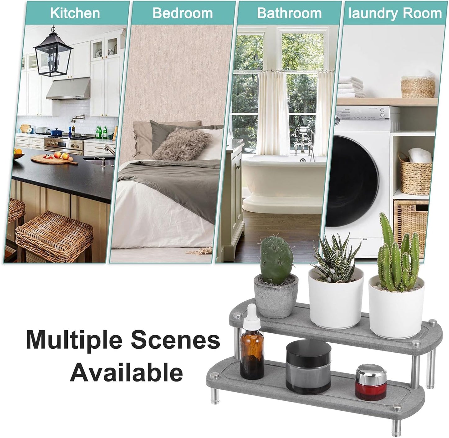 uxcell Fast Drying Stone Sink Tray, 2-Tier Instant Dry Sink Organizer for Countertop, Dark Grey Water Absorbing