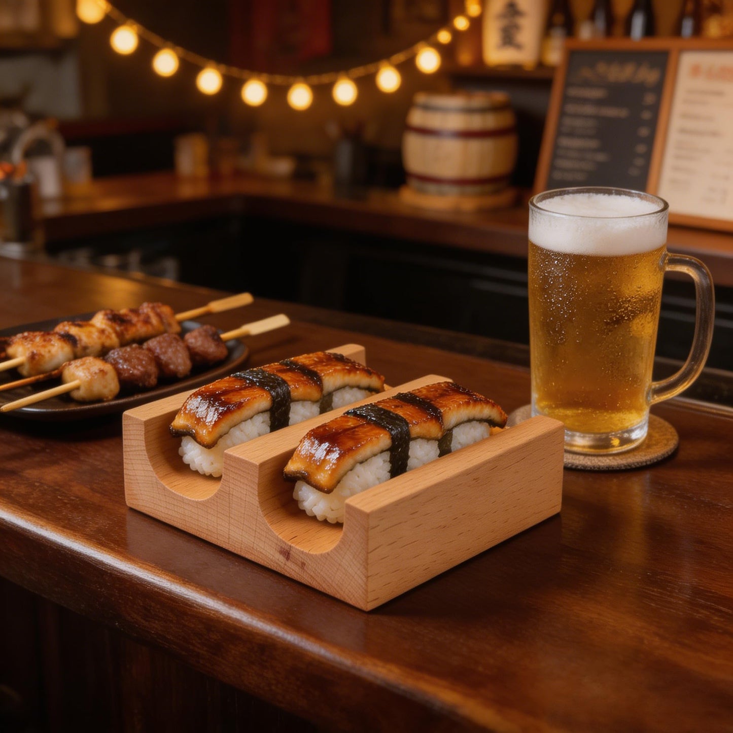 TUESMEILL Sushi Taco Holder:Wooden U Shaped Sashimi Plate Japanese Food Serving Tray Taco Display Stand Sashimi Rack for Home Restaurant Party Food Serving and Display (2 Slot )