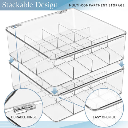 Sorbus Tea Bag Organizer, Stackable Tea Bag Storage Organizer with 12 Compartments and Hinged Lid, Plastic Tea Bags Holder for Kitchen Organizers