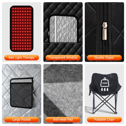 amocane Portable Infrared Sauna with 600nm Red Light, Personal Sauna Spa with Remote Control and Large Foldable Chair, Full Size Dry Heated Home Saunas Tent for Detoxation & Relaxation