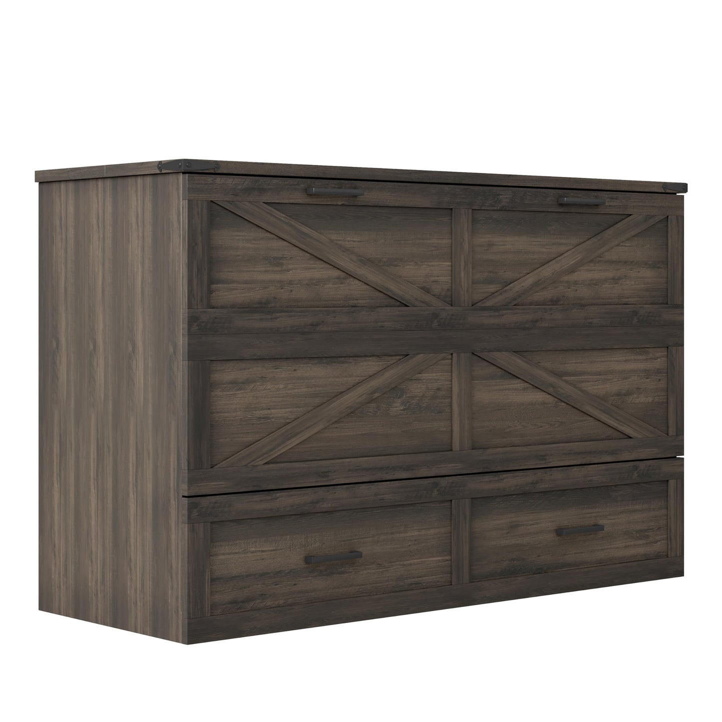 Bellemave Queen Murphy Bed, Cabinet Bed with Charging Station and Storage, Farmhouse Murphy Cabinet with Foldable Panel, Noisy Free, for Guest Bedroom, Living Room, Office, Rustic Gray
