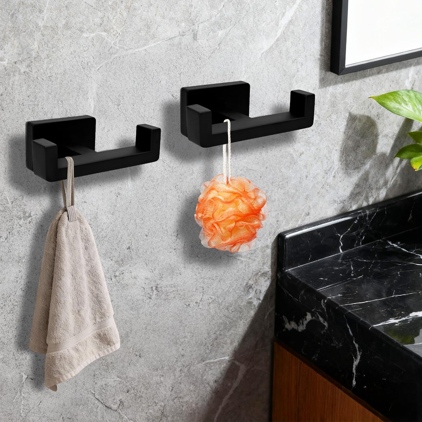 Dirvcp Double Towel Hook, Stainless Steel Wall Mounted Bathroom Hooks, Matte Black Coat Robe Hanger for Kitchen, Hotel, Pool