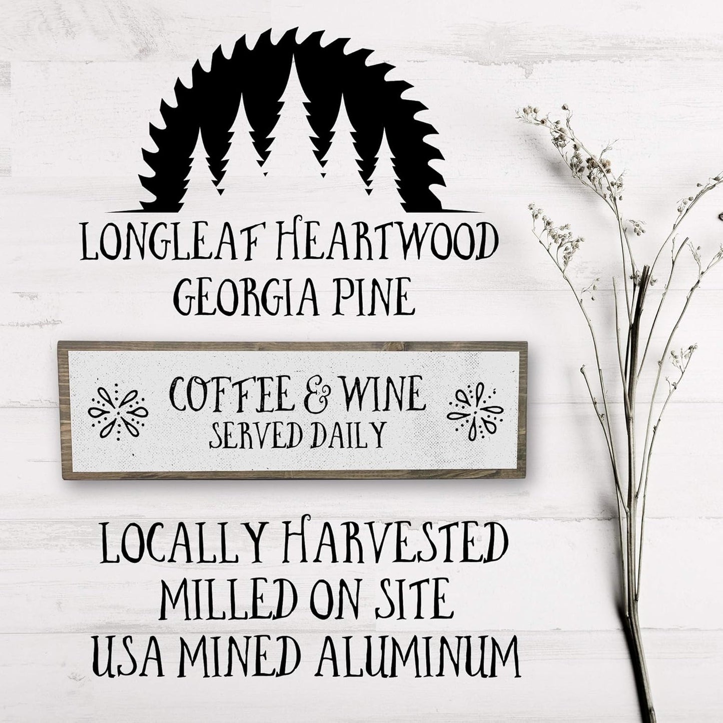 Coffee Wood Signs (Medium - Wood and Metal, Coffee and Wine Served Daily)