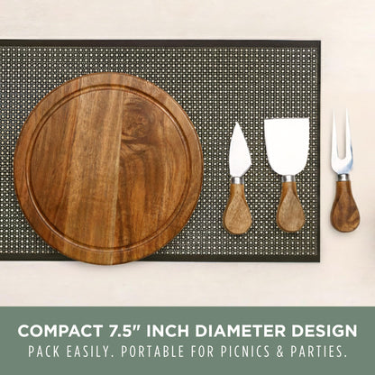 TOSCANA - a Picnic Time brand Acacia Brie Cheese Board and Knife Set - Charcuterie Board Set - Wood Cutting Board, (Acacia Wood) 7.5 Inches