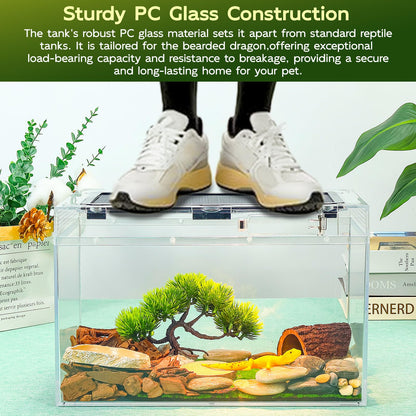 BINANO 12.5''×6''×7'' Reptile Tank Kit with Heat Lamp, Spray Bottle, Shovel, Tweezers, Food Bowl, Hideout -Perfect for Geckos, Snakes, Lizards, Turtles, Jumping Spider,Milk Frog,Hermit Crabs
